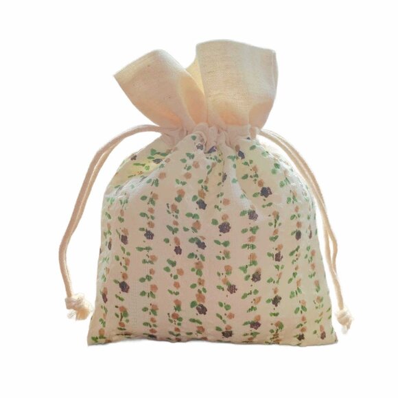 12 Brown Floral Flower Patterned Cotton Fabric Gift Jewelry Bags Drawstring Cord - Picture 1 of 7